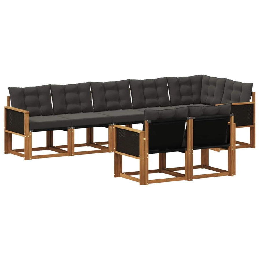 vidaXL Outdoor-Sofagarnitur L-Form aus massivem Akazienholz mit 8 Kissen in Schwarz und Natur - Bild 2
