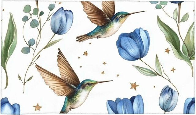 Creative Man Gesichtstuch Tulpen und Kolibris in Weiß, B: 30 cm, H: 60 cm - Bild 1