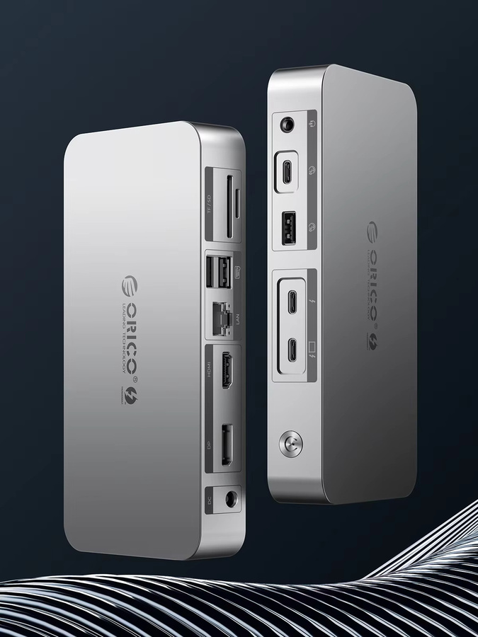 ORICO 12 in 1 USB-C Docking Station mit 40 Gbit/s, Thunderbolt 4 kompatibel, HDMI, RJ45 und Kartenleser, Farbe: Silber - Bild 6