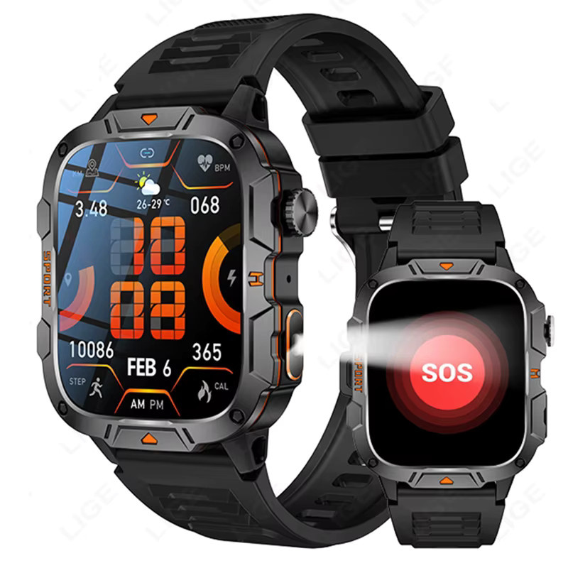 LIGE Smartwatch, Schwarz, Silikon, Herren, 1,96 Zoll - Bild 6