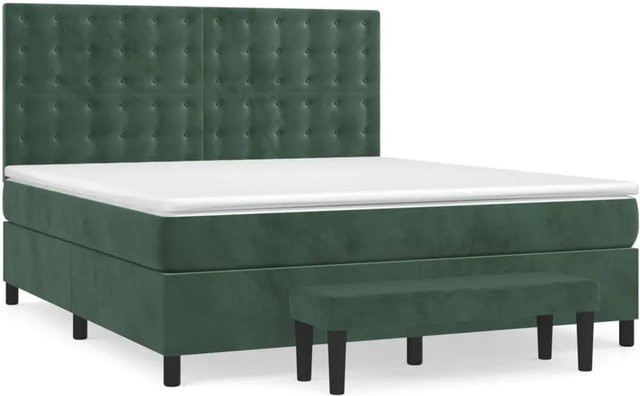 vidaXL Boxspringbett Hybrid mit Matratze und Bank Dunkelgrün Samt B/T/H: 180 x 200 x 203 cm - Bild 1