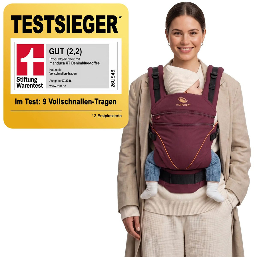 manduca Babytrage XT Denimberry Toffee mit 2 Silikon-Schnullerketten für 3,5 kg bis 20 kg - Bild 2