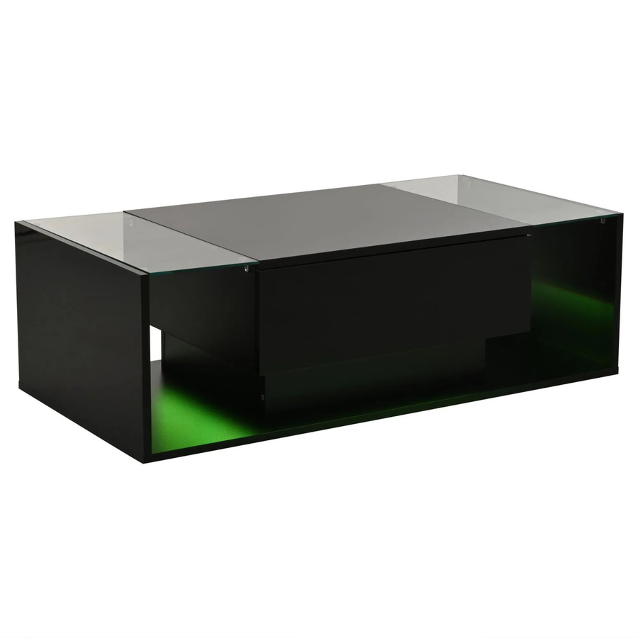 okwish Couchtisch mit LED Lichtleiste und Schublade aus gehärtetem Glas in Schwarz, B/T/H: 100 x 50 x 31 cm - Bild 2