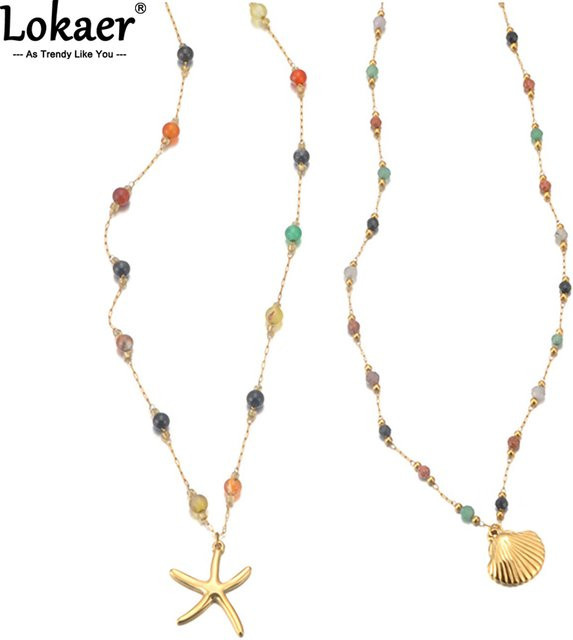 Lokaer Halskette mit Seestern Shell Anhänger, Edelstahl, Bunt, Damen - Bild 1