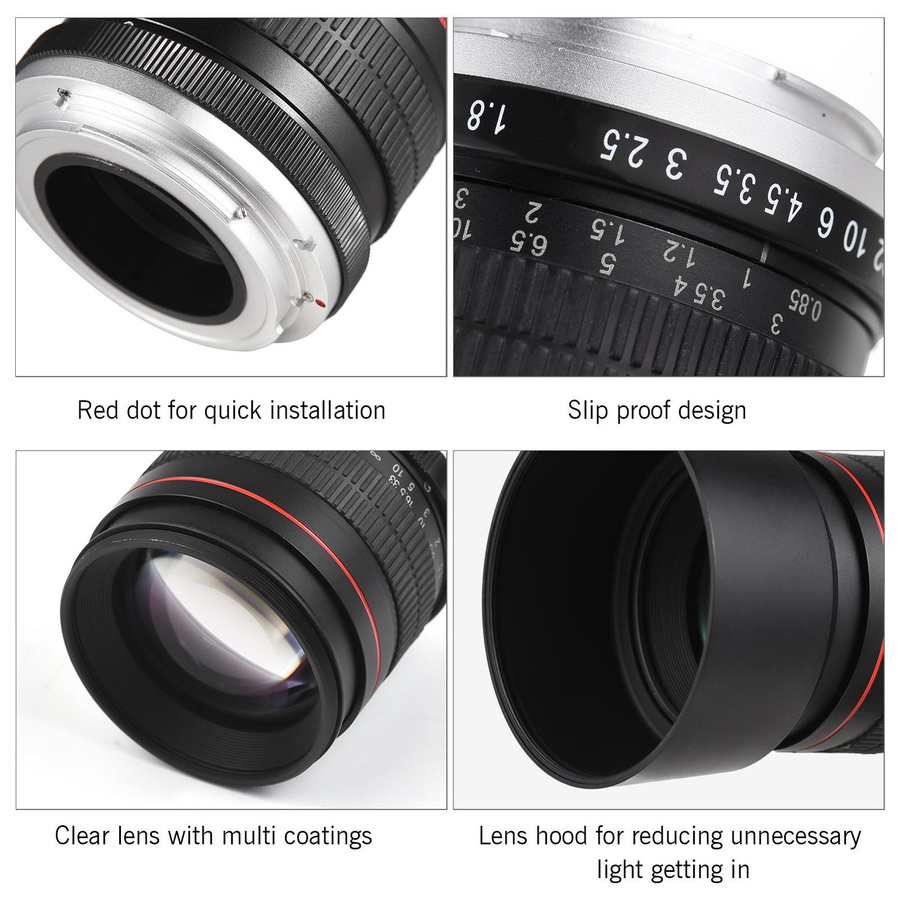 Andoer 85mm Kameraobjektiv mit manuellem Fokus, F1,8 Blende, EF-Mount für Canon, Schwarz - Bild 6