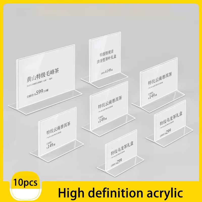 ZHOUZHI 10er Set Acryl Mini Zeichenhalter in T- und L-Form, transparente Display-Ständer für Preisschilder, Namenskarten und Tischnummern - Bild 2