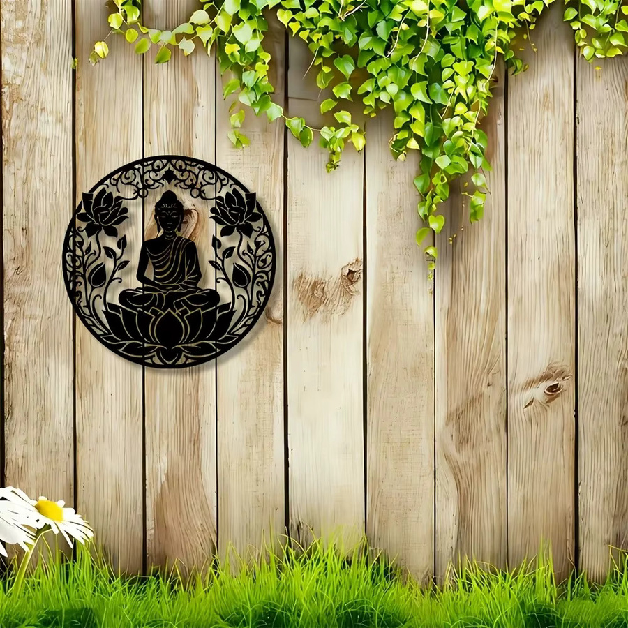 CIFBUY Buddha Lotus Mandala Metall-Wandkunst in Schwarz, geometrische Eisen-Dekoration für dein Zuhause - Bild 5