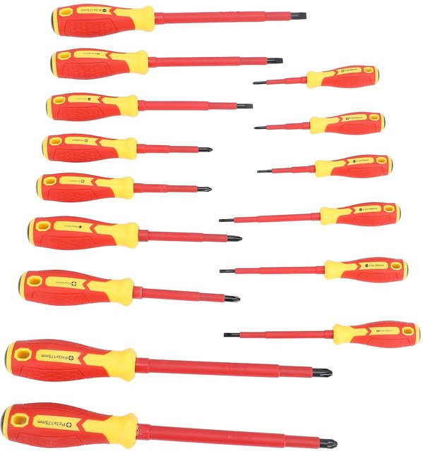 Aimo 15-teiliges Profi Elektriker Schraubendreher-Set aus Chrom-Vanadium-Stahl, 1000V isoliert, rot - Bild 1