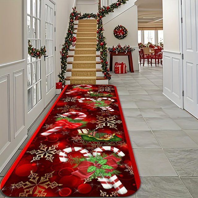 VIKAMA Christmas Runner Mat Druckteppich in Rot und Gold für Küche, Flur und Eingangsbereich - Bild 1