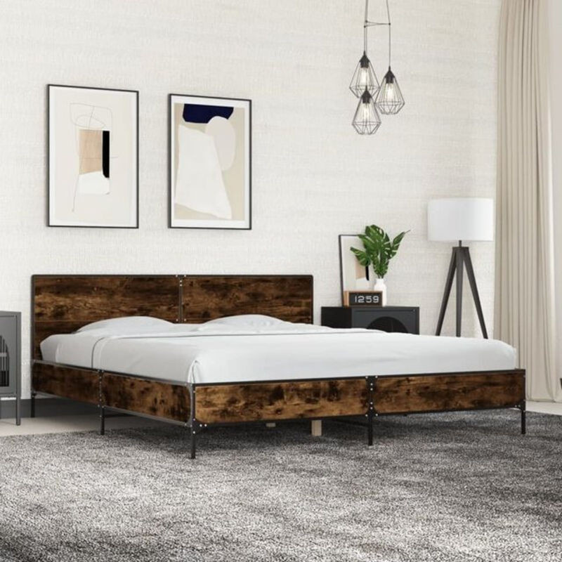 Bettgestell vidaxl im Industrial Design aus Holzwerkstoff und Metall in Braun, B/T: 180 x 200 cm - Bild 1