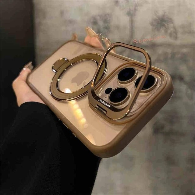BEXFLOVE Magnetische Handyhülle mit Glaslinse und Ständer für iPhone 12 Pro, Transparent/Braun - Bild 1
