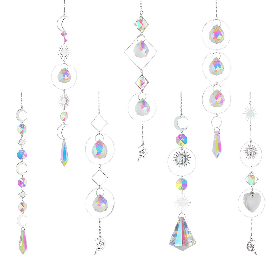 VKTECH Kristall Windspiel mit rundem Rahmen als transparenter Lichtfänger und hängendes Ornament in Diamant-Optik - Bild 1