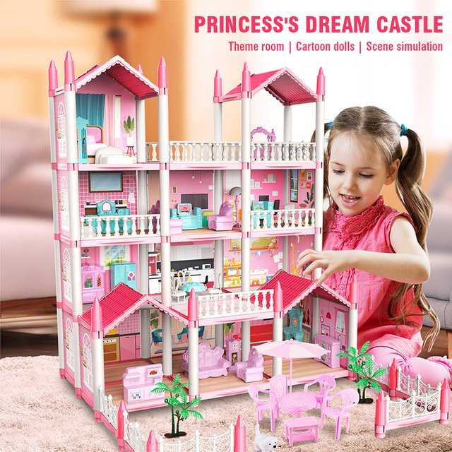 CONUSEA 3D DIY Puppenhaus Set Prinzessin Schloss in Rosa/Pink für Mädchen - Bild 1