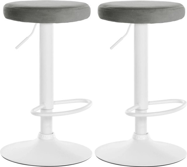 DELUKE 2er Set Barhocker KAZON aus Samt in Grau und Weiß, höhenverstellbar und drehbar, B/T/H: 38,5 x 38,5 x 60 cm - Bild 1