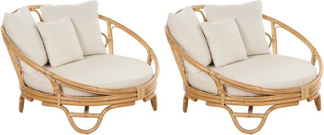 Beliani Sonneninsel aus Polyrattan in Beige mit wetterfestem Kissen, B/T/H: 110 x 112 x 71 cm - Bild 1