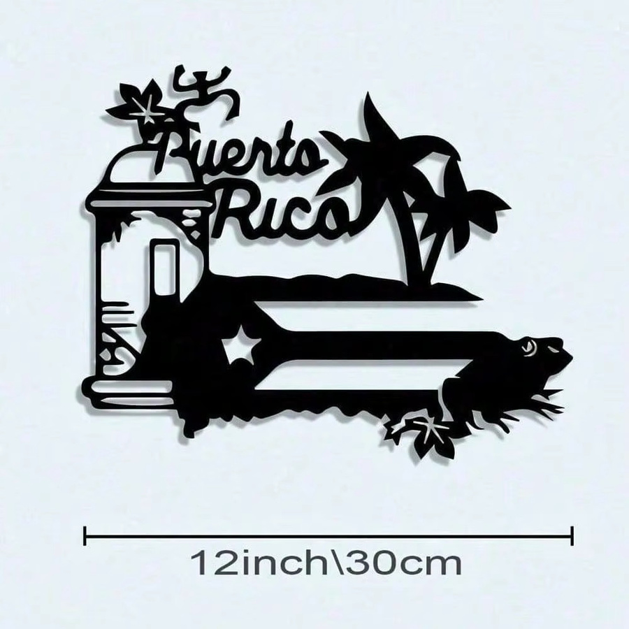 CIFBUY Vintage Metall-Wandkunst Puerto Rico Spanisches Zitat Aluminium-Schild Schwarze Hängende Dekoration - Bild 2