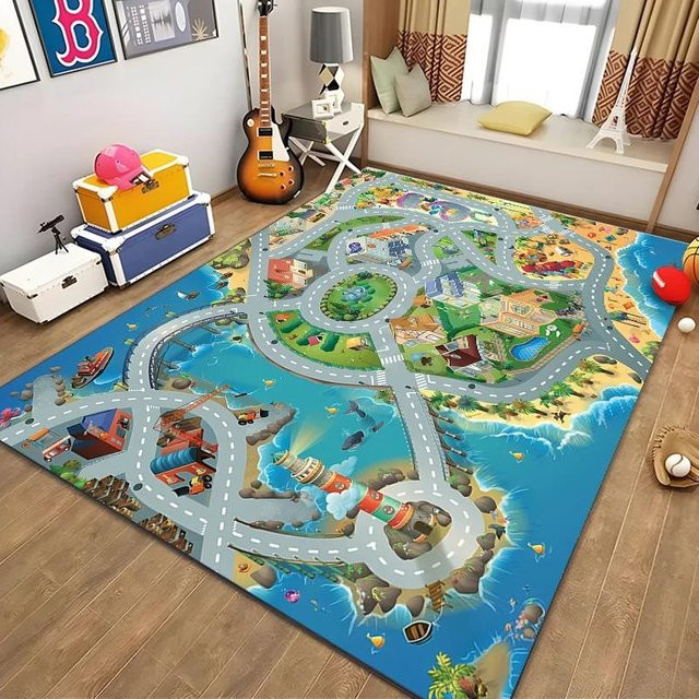 Kinderteppich Spielteppich Stadtleben von Rouxin thirteen, waschbarer Spielteppich mit Straßenverkehrssystem für das Kinderzimmer, B/B: 60 x 90 cm, Mehrfarbig - Bild 1