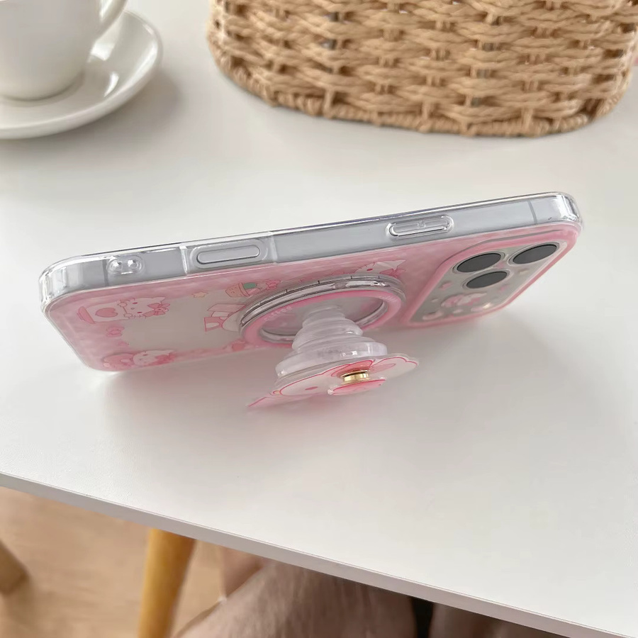 Sanrio Hello Kitty Handyhülle mit rosa Schleife und Magnetischem Halter für iPhone 17 16 15 Pro Max, stoßfest und kabelloses Laden kompatibel - Bild 3