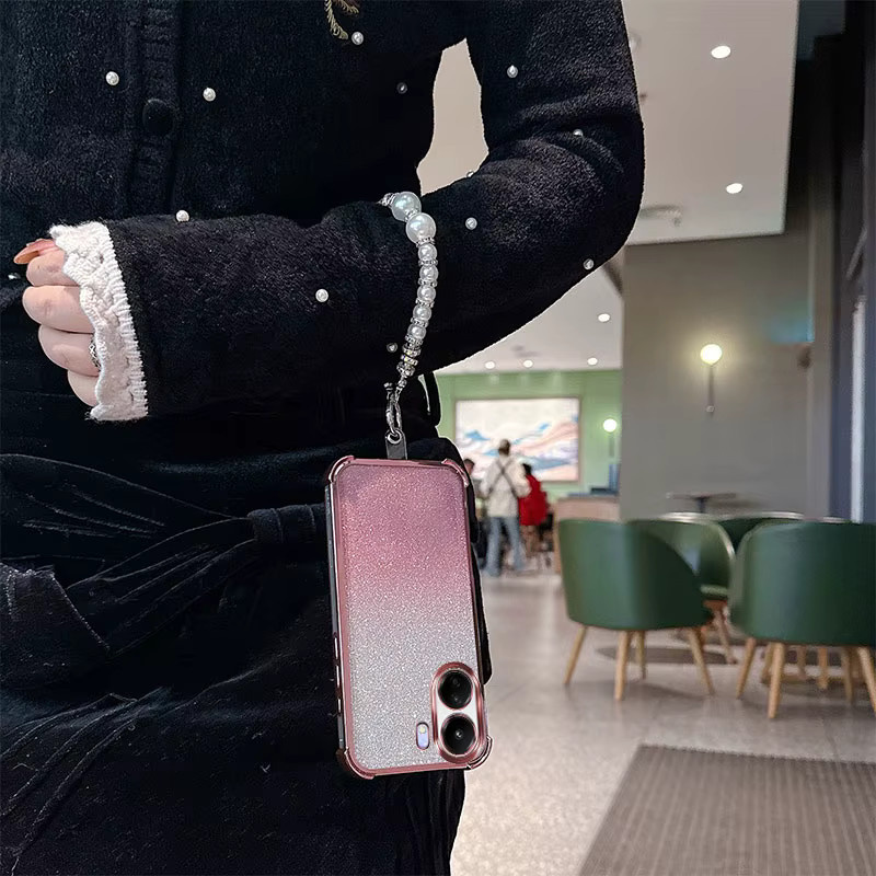 Luxuriöse TPU-Handyhülle mit Gradient Glitter und Perlenketten-Handschlaufen für Xiaomi Redmi 13C 4G und Poco C65 in Pink Multicolour - Bild 3