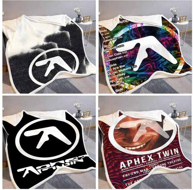 Flauschiger Flanell Überwurf DJ A-Aphex T-Twin Album Design in Weiß, weiche Decke aus Polyester für Bett und Sofa - Bild 1