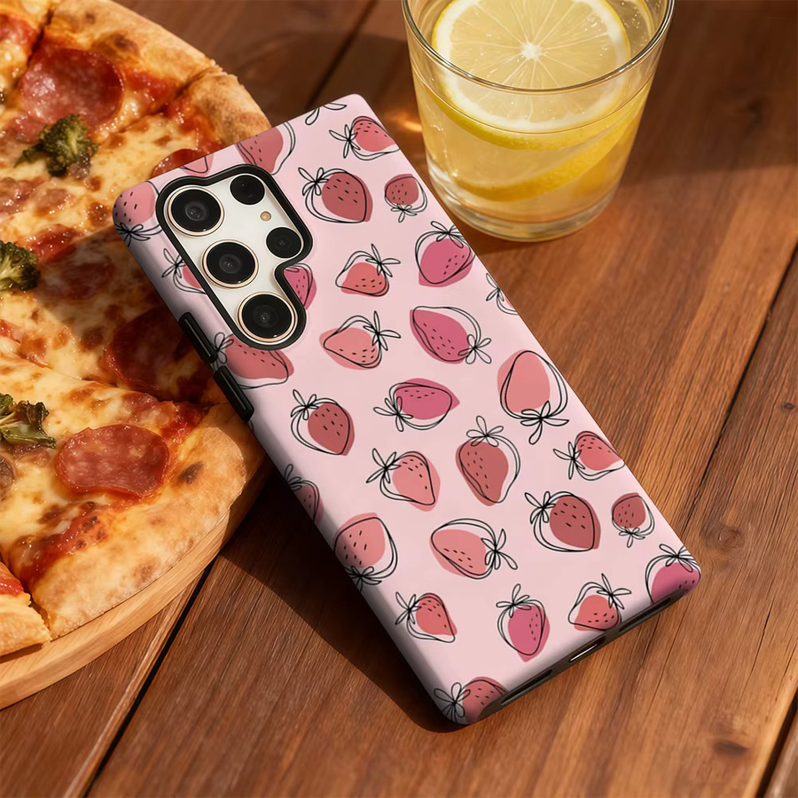 Stoßfeste doppellagige Handyhülle mit Erdbeer-Line-Art für Samsung Galaxy S25 Ultra, S24 und S23 Ultra Plus in Pink - Bild 5