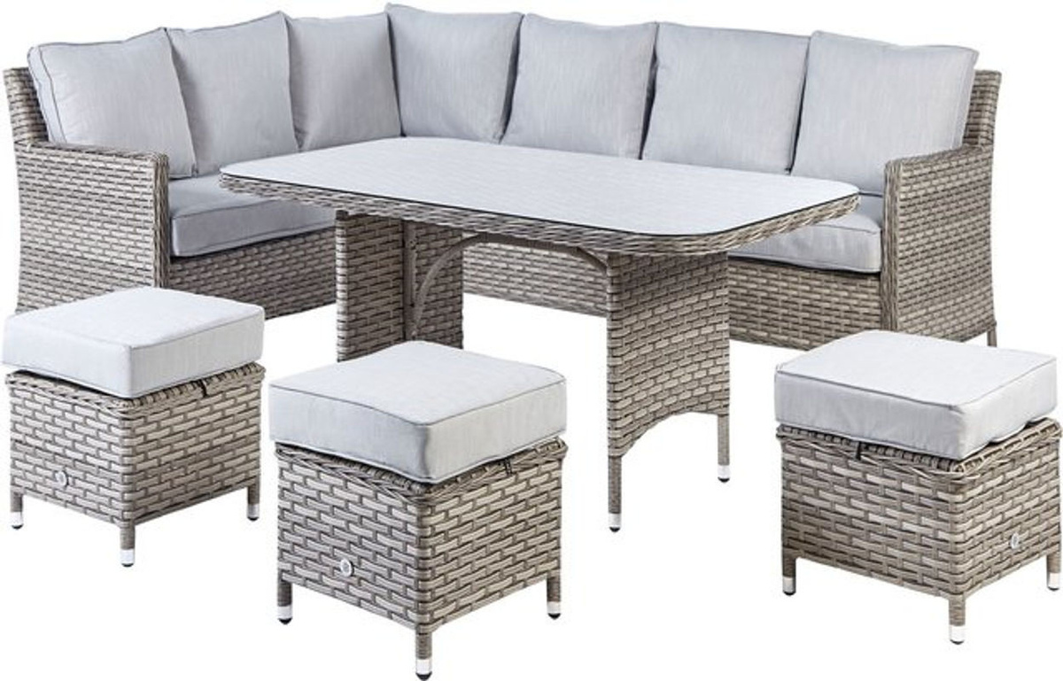 BELIANI 9-Sitzer Lounge Set aus Polyrattan in Taupe mit grauen Auflagen und Gartentisch - Bild 1