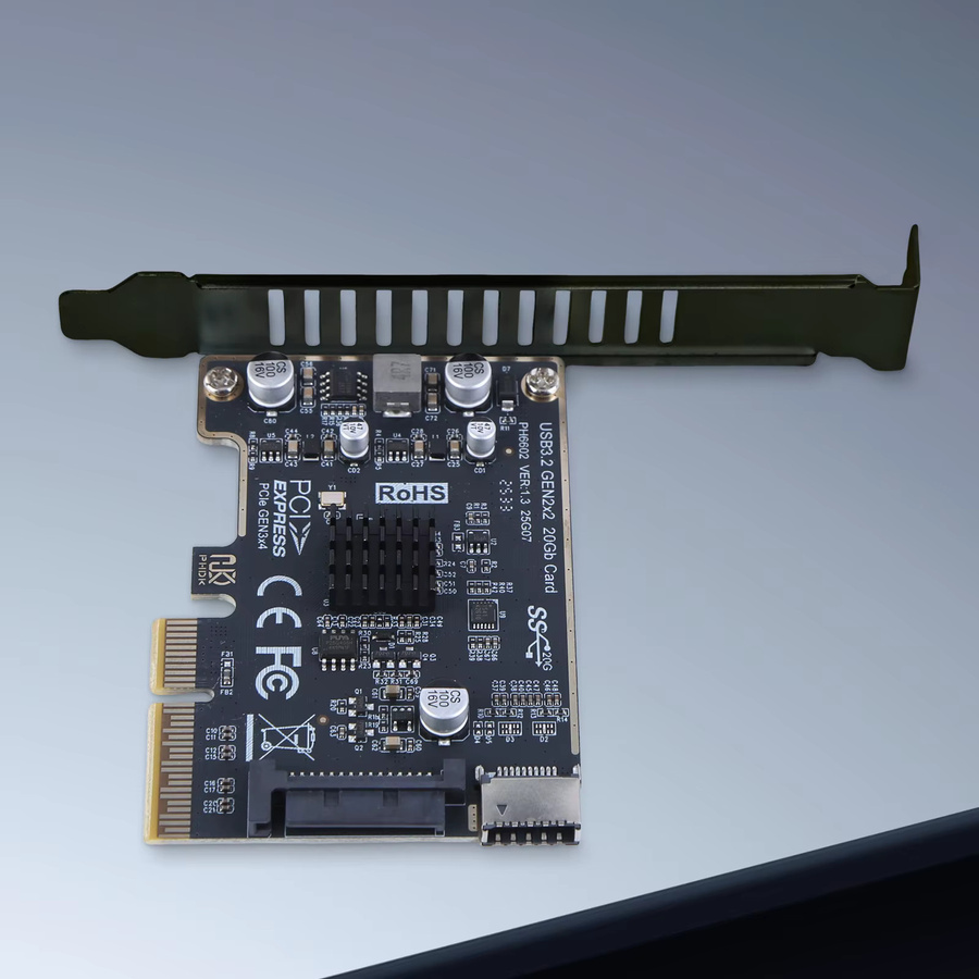 APWIKOGER USB-C PCIe Erweiterungskarte Typ-E mit 20 Gbit/s für Desktop-PC Frontpanel, Schwarz - Bild 2