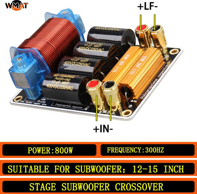 WMAT DJ15 Subwoofer-Crossover für 12-15 Zoll Lautsprecher, 800 W 250 Hz für Bühnensysteme, Pro KTV und Theater-Audio, Schwarz/Mehrfarbig - Bild 1