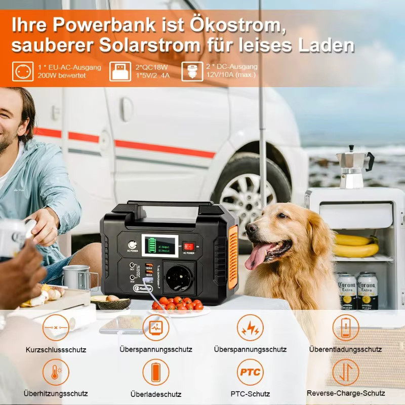 Flashfish E200 Tragbare Ladestation mit 200W Solar-Lademöglichkeit und 151Wh Lithium-Batterie in Schwarz für Outdoor und Camping - Bild 5