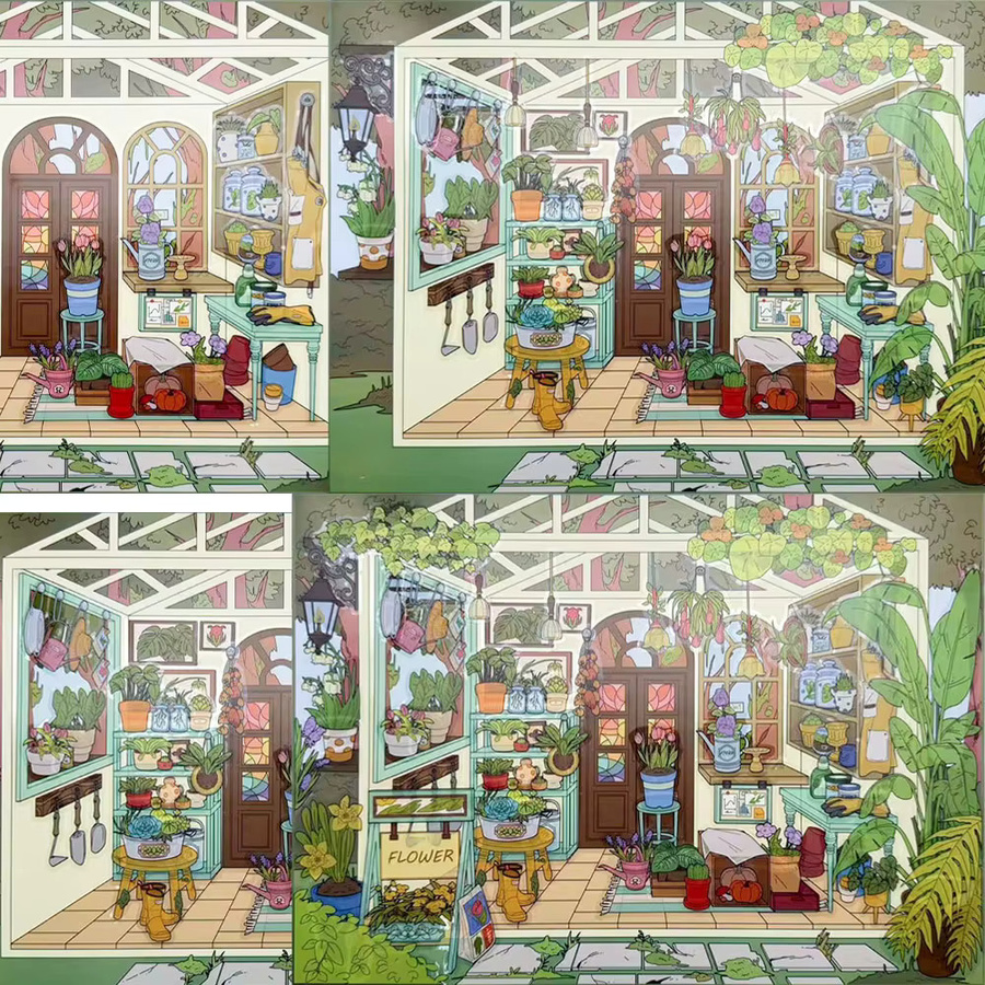 4 Stück Retro-Blumenhaus Miniaturszene 3D-Landschaftsbau DIY-Aufkleber aus Kunststoff in Multicolour - Bild 2