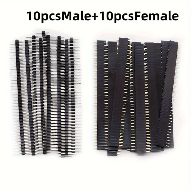 ELEABC 10 Paar 40-polige einreihige männliche und weibliche Stiftleiste 2,54 mm JST-Steckerleiste für Arduino DIY Kits in Schwarz - Bild 1