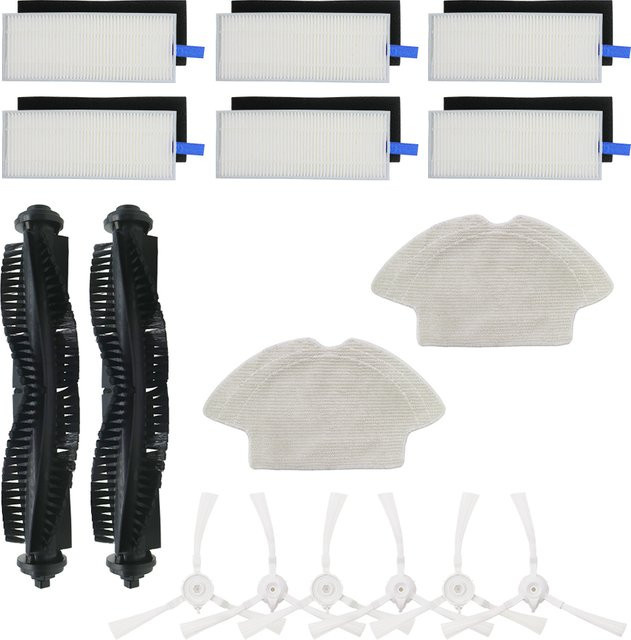 Zubehör-Set für Qihoo 360 S6 Saugroboter mit Rollenbürste, HEPA-Filter, Seitenbürsten und Mopptüchern in Weiß - Bild 1