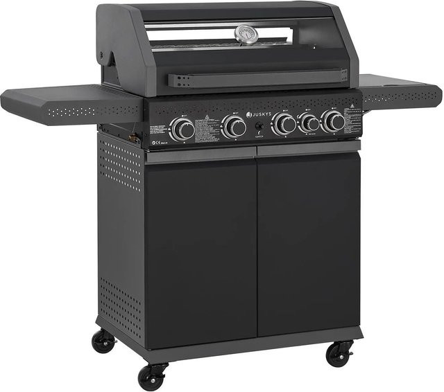 Juskys BBQ Gasgrill Savannah in Anthrazit mit 4 Brennern, 1 Seitenbrenner und Gusseisen Grillrost - Bild 2