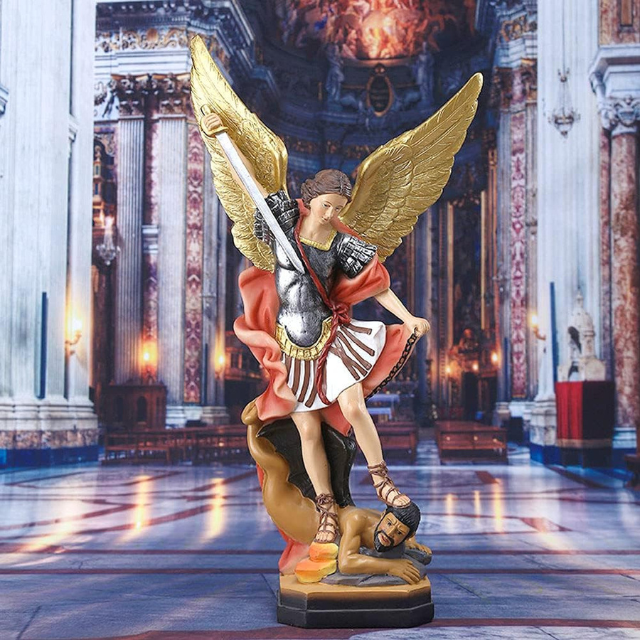 Erzengel Michael Statue aus bronzierter Kunstharz, Multicolor, Höhe: 31,75 cm - Bild 2