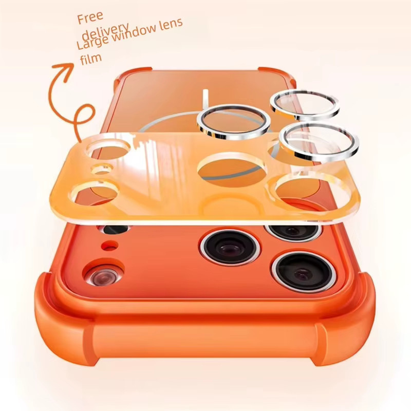 SUNWARD Magnetische Matte Armor Stoßfeste Hülle mit Hartplastik-Kameralinsen-Schutz für iPhone 12 bis 17 Pro Max, Schwarz oder Orange - Bild 2