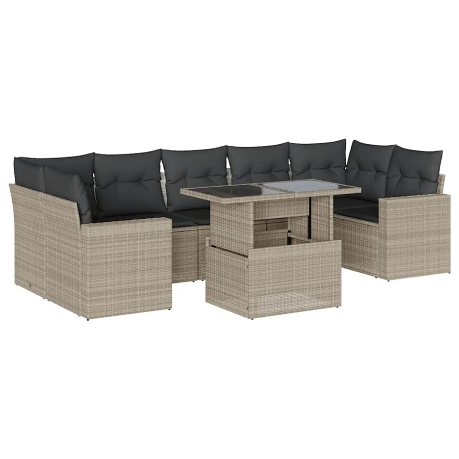 vidaXL 8-teilige Garten-Sofagarnitur aus Poly-Rattan mit Kissen in Hellgrau - Bild 2