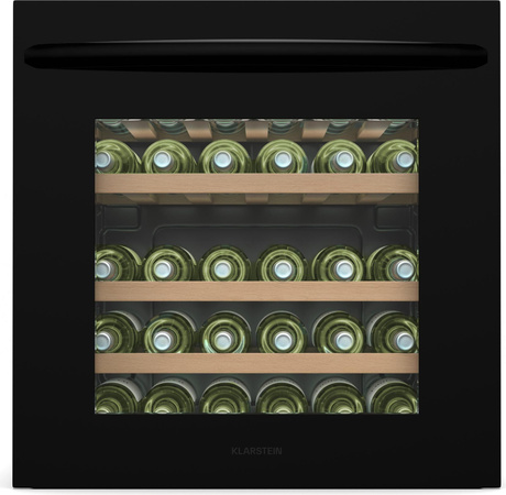 Klarstein Vinsider 30 Built-In Uno Einbau-Weinkühlschrank mit Glastür in Schwarz, 1 Zone, 30 Flaschen, 5-20 °C, LED-Beleuchtung und UV-Schutz
