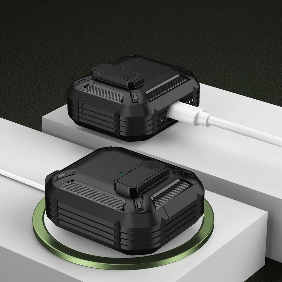 DO AS YOU WISH Stoßfeste Schutzhülle für Apple AirPods Pro 1 2 3 in Schwarz mit Schlüsselanhänger - Bild 3