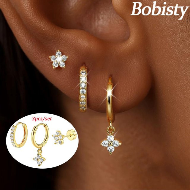 Bobisty Ohrstecker-Set Edelstahl, Gold, Zirkonia, Damen - Bild 1