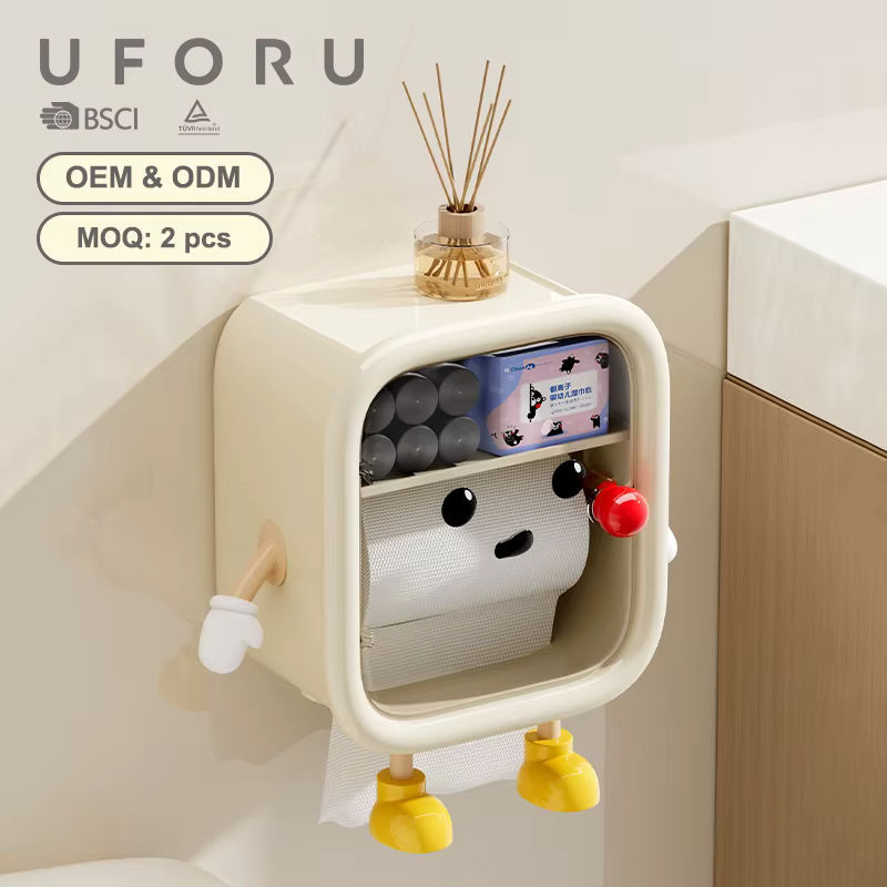UFORU Badezimmer-Taschentuchregal weiß, wandmontierter Organizer aus Kunststoff mit Rückwand - Bild 2