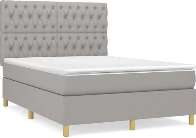 vidaXL Boxspringbett mit Matratze Hybrid-Design in Hellgrau, B/T/H: 140 x 200 x 144 cm - Bild 1