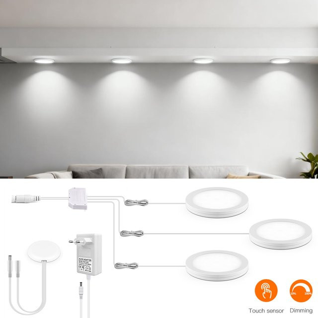 Lcamaw LED Deckenleuchte aus Aluminium in Weiß, dimmbare Puck-Leuchte für Schränke mit berührungsloser Bedienung, 12 V - Bild 1