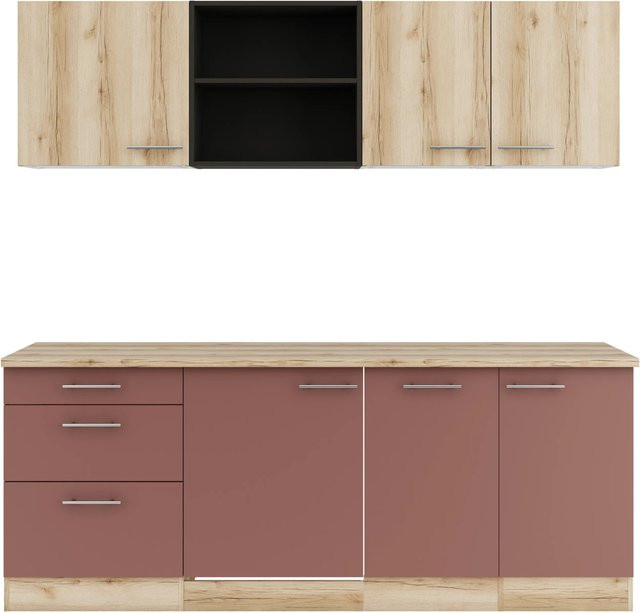 Optifit Küchenzeile KPLB2199ROE-9+ Wildeiche und Rostrot, Breite: 210 cm - Bild 1