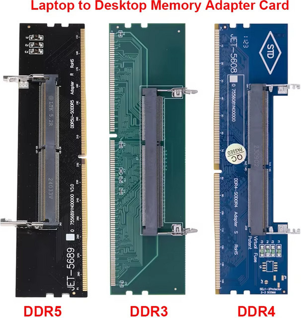 Dmyond RAM-Adapterkarte SO-DIMM zu PC-DIMM für DDR3 DDR4 DDR5 Laptop-zu-Desktop Speicher, Schwarz - Bild 1