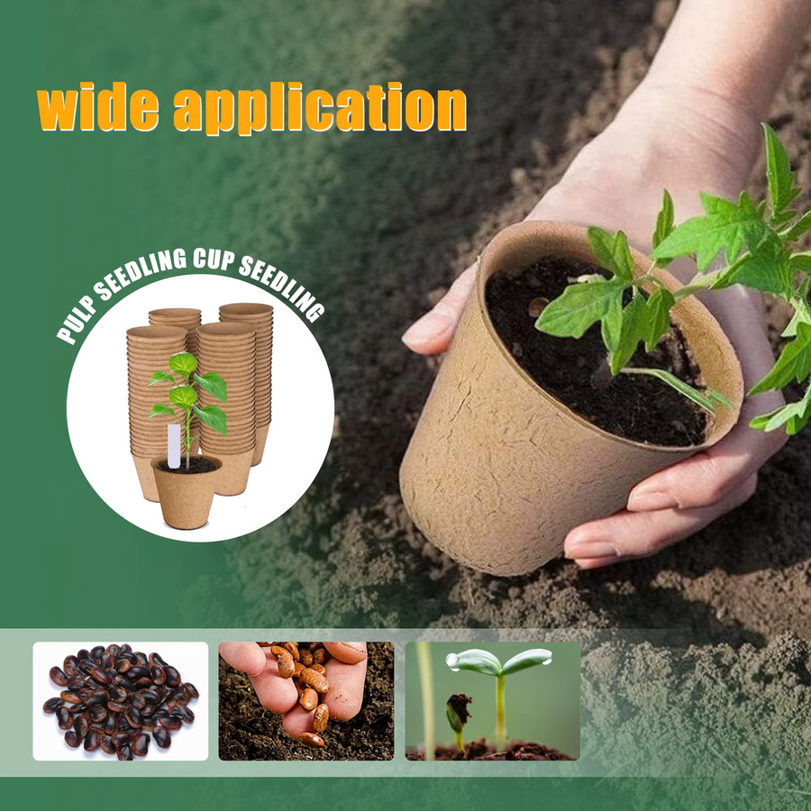 100 Stück biologisch abbaubare Pflanzensetzlingstöpfe mit 8 cm Durchmesser inklusive 100 Pflanzenetiketten und 2 Umpflanzwerkzeugen für Blumen und Pflanzen - Bild 4