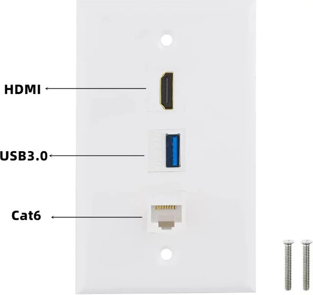 MACDOT 3-Port Wandplatte mit HDMI, Cat6-Ethernet und USB 3.0 in Weiß - Bild 1