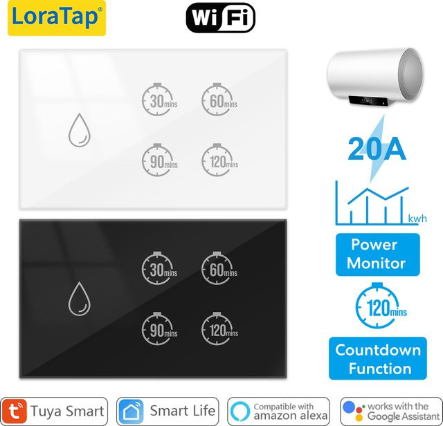 Tuya Smart Leben 20A Kessel Wasser Heizung Schalter mit Touch Panel, Timer, Countdown und Energieüberwachung, kompatibel mit Google Home und Alexa, Weiß - Bild 1