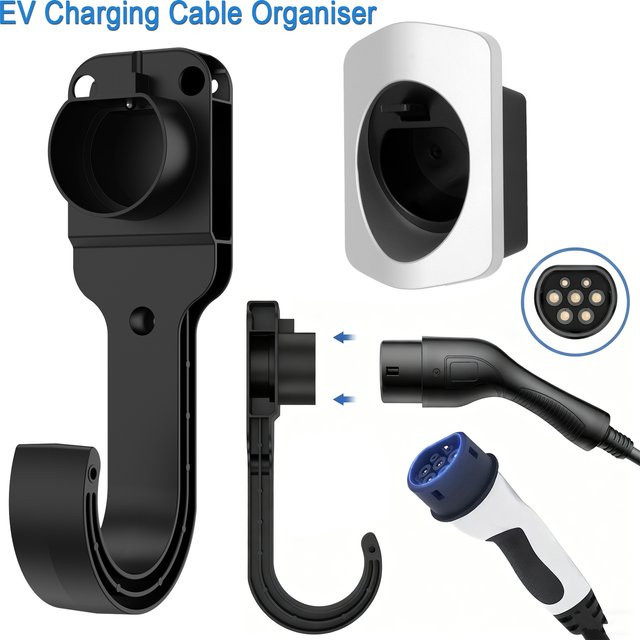 Willkey Typ 2 Ladekabelhalter in Schwarz als Wandhalterung für Elektrofahrzeuge und EV-Ladegeräte mit Haken zur Organisation deiner Wandbox und Ladekabel - Bild 1