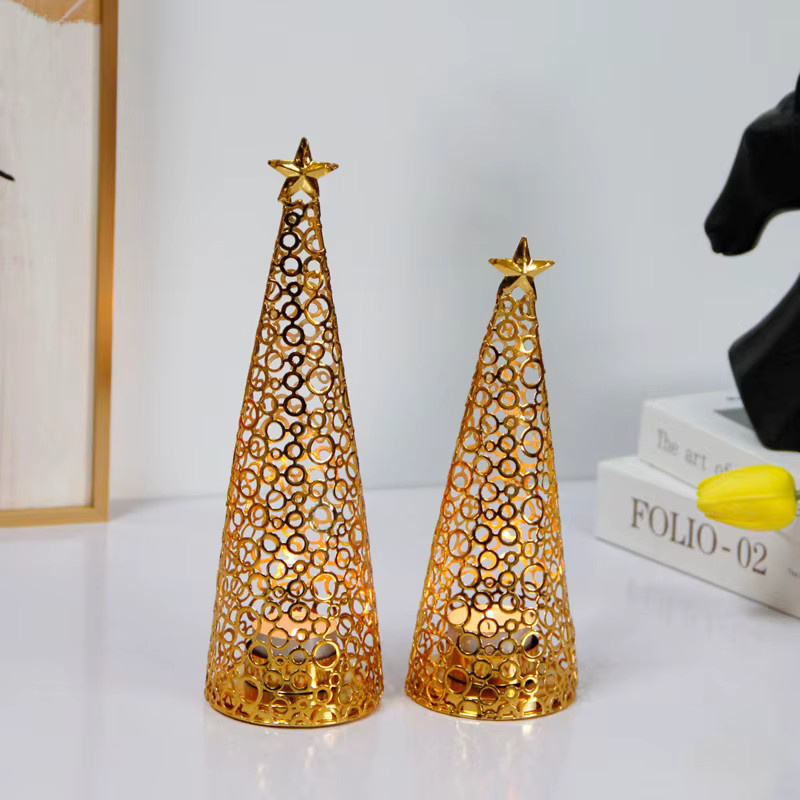 Goldener Kerzenhalter im europäischen Stil für Tealight als Weihnachtsdekoration aus Metall - Bild 2