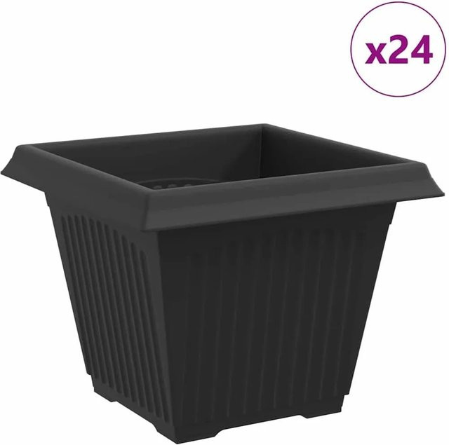 vidaXL Set quadratische Blumentöpfe aus Kunststoff, 24 Stück, Schwarz, B/T/H: 38 x 38 x 30 cm - Bild 1